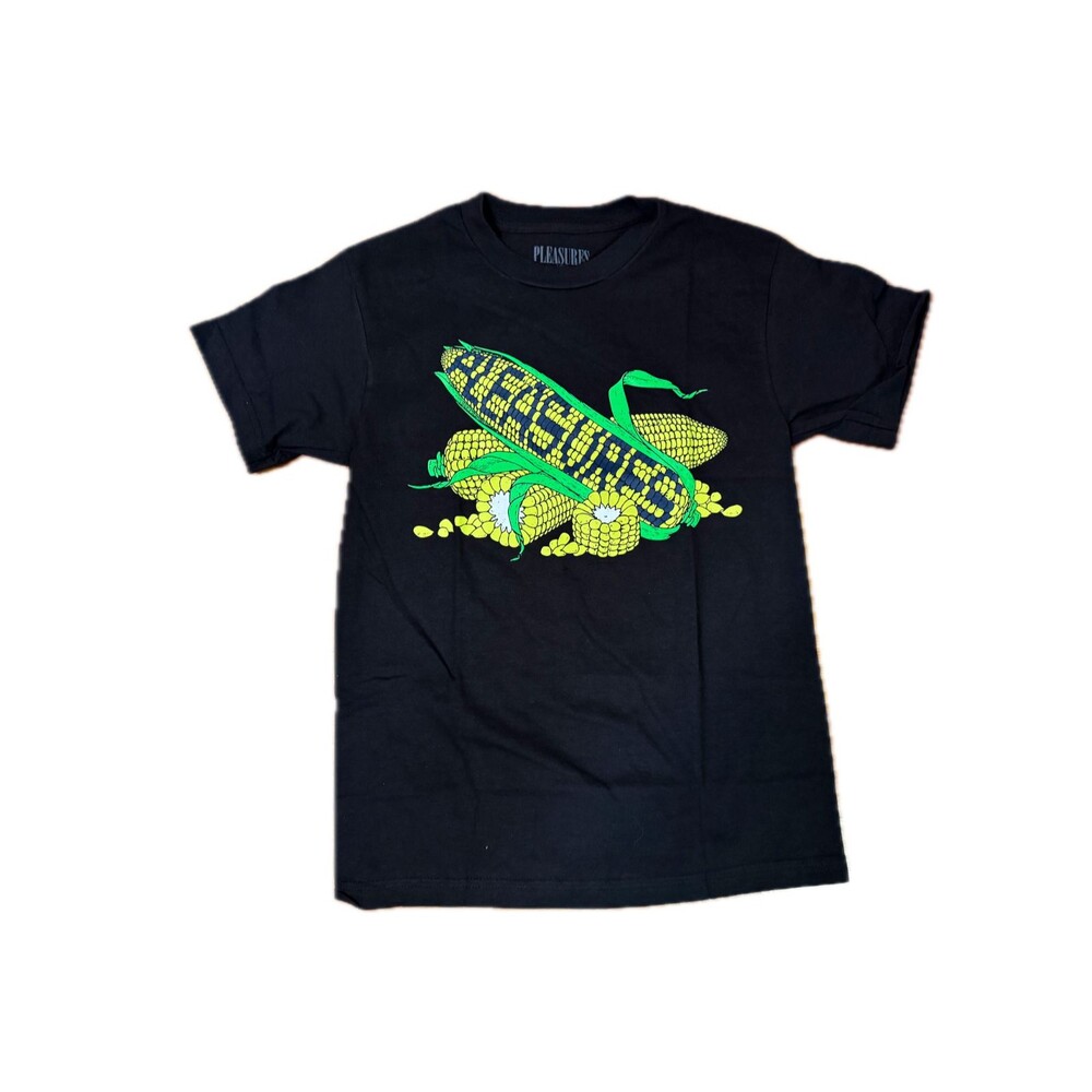 PLEASURES Corn T-Shirt Black Graphic Tee Logo BRAND NEW - Men's Small